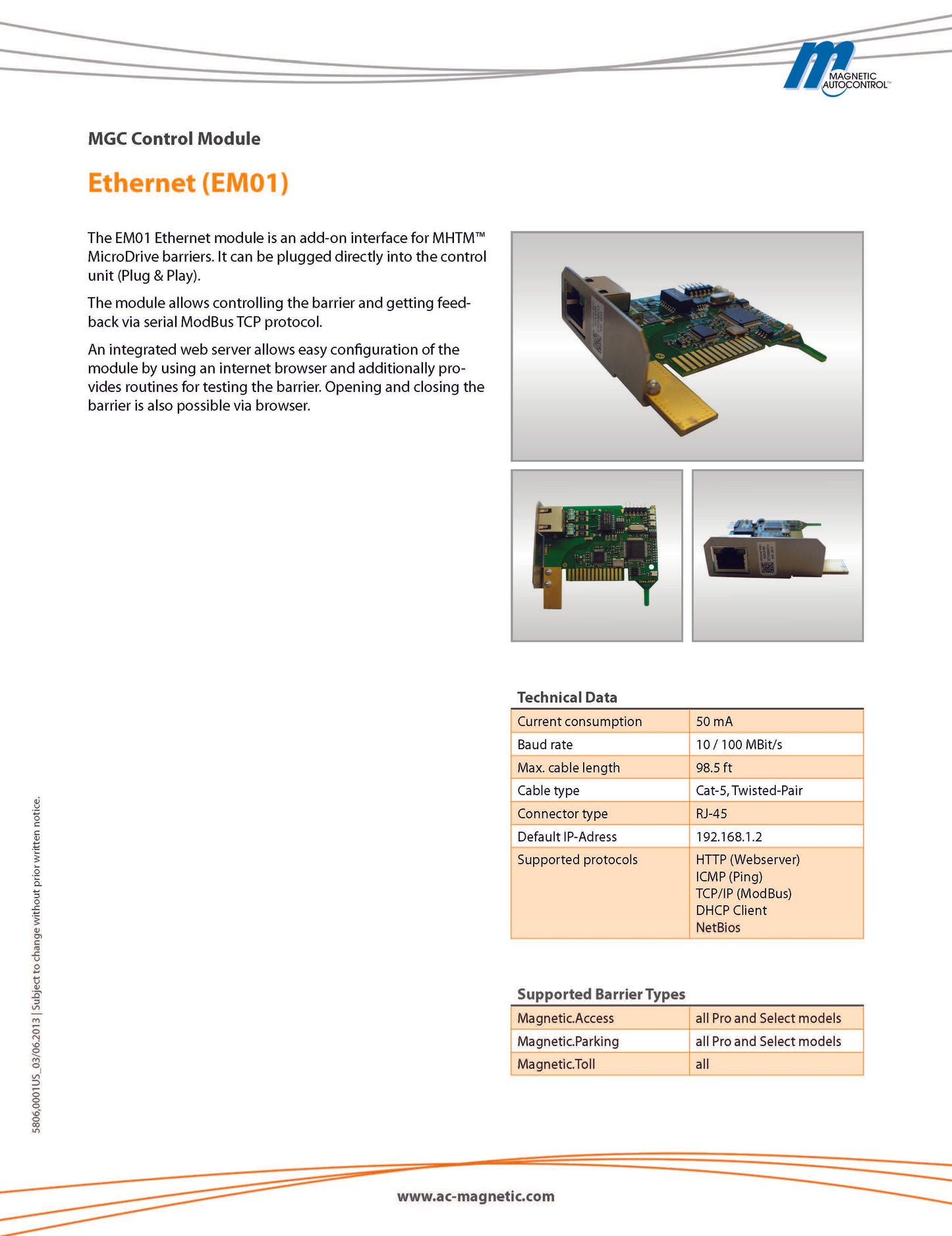 EM01 Ethernet module for MGC Controller