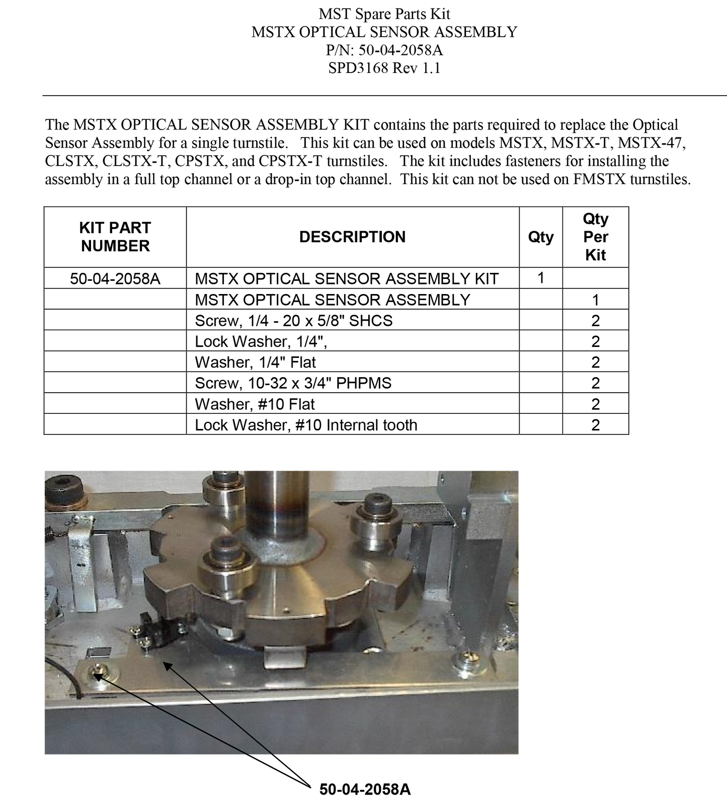 Alvarado MST OPTICAL SENSOR ASSY KIT 50-04-2058A